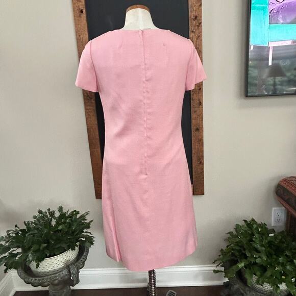 Vintage 60s Henry Lee Pink Lace Shift Dress M/L Bow Detail Designer Mod Costume - Picture 6 of 11